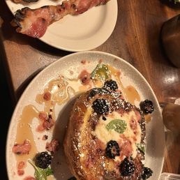 Lemon ricotta berry French toast and side of bacon