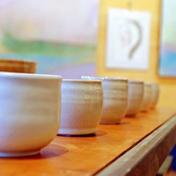 Plumb - Local hand made pottery, with larger painting on the main gallery wall