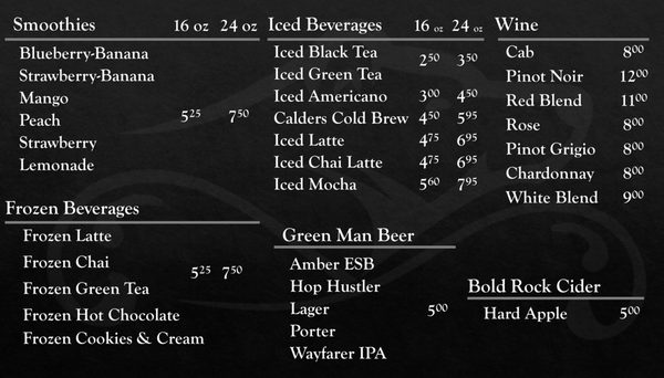 Menu photo 1 Calders Coffee Cafe Highlands, NC Menu photo 1 Calders Coffee Cafe Highlands, NC
