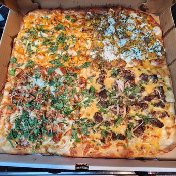 Jaan's Pizza - Got four flavors to try on a square pie. Loved the kebab one- bottom right- the most. All were good! - Pizza Near Me - Old Bridge, New Jersey