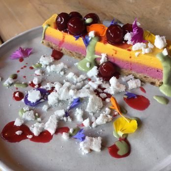 The Acorn - Cranberry Raw Chamomile + Cranberry Cashew Cheesecake, Date Almond Crust, Macerated Cranberries, Sorrel Sauce, Toasted Meringue - Vegan Near Me - Vancouver, British Columbia The Acorn - Cranberry Raw Chamomile + Cranberry Cashew Cheesecake, Date Almond Crust, Macerated Cranberries, Sorrel Sauce, Toasted Meringue - Vegan Near Me - Vancouver, British Columbia