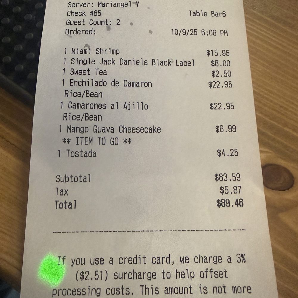 Miami Fusion Cafe - Bill for 2. - Cuban Near Me - Lincolnton, North Carolina Miami Fusion Cafe - Bill for 2. - Cuban Near Me - Lincolnton, North Carolina