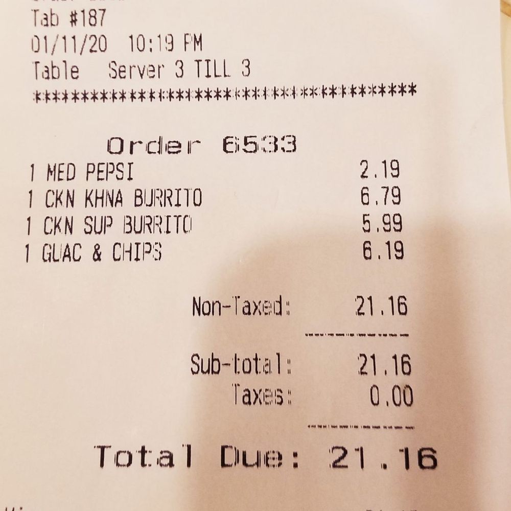 Mexicali Express - The bill. The "pepsi" was  teen's horchata. - Mexican Near Me - Beaverton, Oregon
