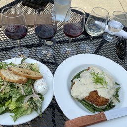 Cesar salad, chicken fried steak, wine tasting Cesar salad, chicken fried steak, wine tasting