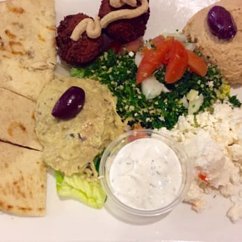 Mediterranean Cafe - Appetizer Sampler: feta, hummus, tabouli, falafel, eggplant dip, olives & pita bread. Perfect for sharing! Every item was delicious! - Greek Near Me - San Diego, California Mediterranean Cafe - Appetizer Sampler: feta, hummus, tabouli, falafel, eggplant dip, olives & pita bread. Perfect for sharing! Every item was delicious! - Greek Near Me - San Diego, California