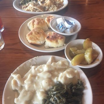 Cracker Barrel Old Country Store - My dinner (chicken dumplings/apples/beans) at the front, husband's in back, and cement. I mean biscuits. - American Near Me - Lafayette, Louisiana Cracker Barrel Old Country Store - My dinner (chicken dumplings/apples/beans) at the front, husband's in back, and cement. I mean biscuits. - American Near Me - Lafayette, Louisiana