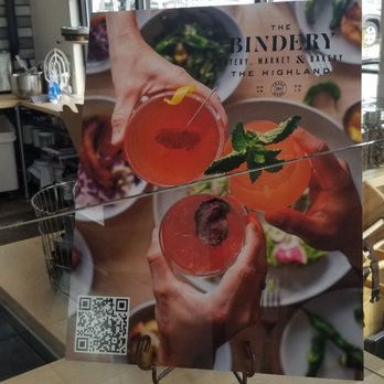 The Bindery - Inside sign with QR code - New American Near Me - Denver, Colorado The Bindery - Inside sign with QR code - New American Near Me - Denver, Colorado