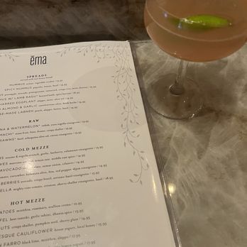 Ema - Menu and a perfectly made cosmopolitan - Mediterranean Near Me - Chicago, Illinois