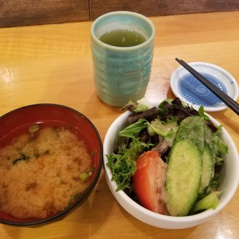 Jinbei - Starters...miso soup, fresh green salad, and hot tea - Japanese Near Me - Irvine, California Jinbei - Starters...miso soup, fresh green salad, and hot tea - Japanese Near Me - Irvine, California