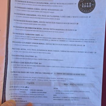 Live Edge Brewing Company - Food Menu - Side 1 (06/2026) - Breweries Near Me - Burt, New York