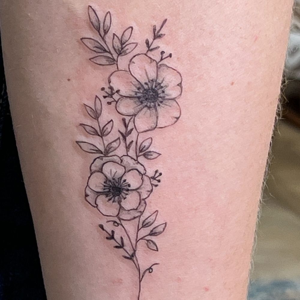 Studio Ink  - Anemone flowers with small leaf details - Permanent Makeup Near Me - Sacramento, California