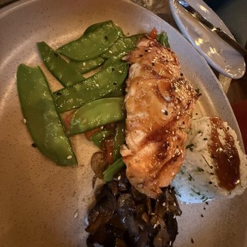 NAPA Kitchen + Bar - Salmon, snap peas and diced red peppers, sautéed mushrooms (and rice). - New American Near Me - Dublin, Ohio NAPA Kitchen + Bar - Salmon, snap peas and diced red peppers, sautéed mushrooms (and rice). - New American Near Me - Dublin, Ohio