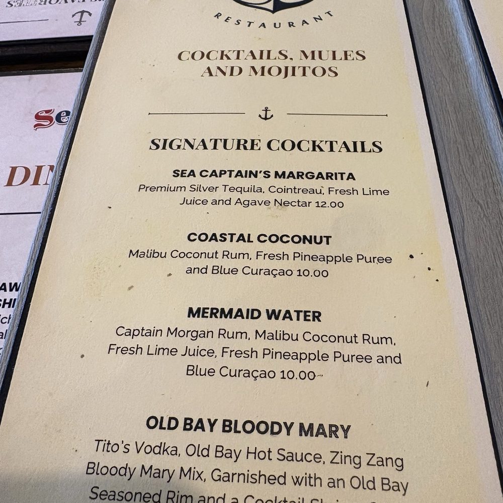 Drink Menu. Mermaid Water was bright green and too sweet, but there were several other choices.