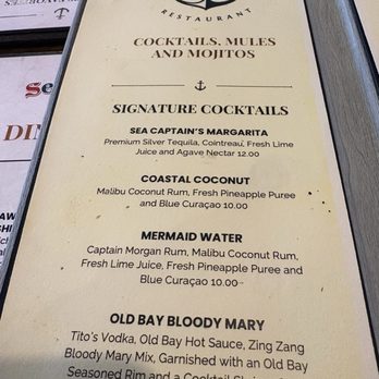 Sea Captain's House - Drink Menu. Mermaid Water was bright green and too sweet, but there were several other choices. - Seafood Near Me - Myrtle Beach, South Carolina