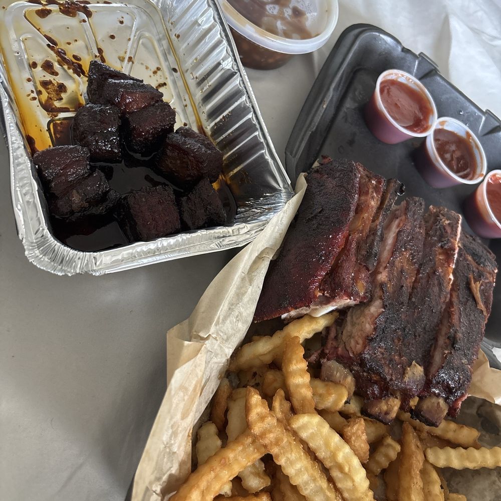 Pork belly burnt ends rib dinner Pork belly burnt ends rib dinner
