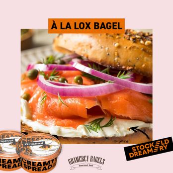 Gramercy Bagels - a bagel with salmon, onions, and capers - Bagels Near Me - New York, New York Gramercy Bagels - a bagel with salmon, onions, and capers - Bagels Near Me - New York, New York