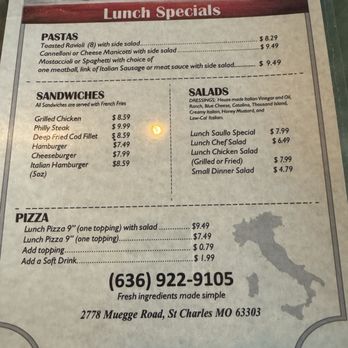 Saullo's Restaurant - Lunch. Special menu - Italian Near Me - St. Charles, Missouri