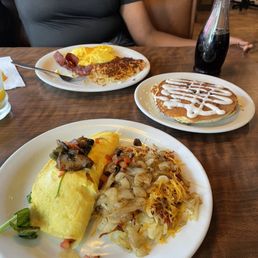 Veggie omelet with loaded hash. Cinnamon Roll Pancake Breakfast Veggie omelet with loaded hash. Cinnamon Roll Pancake Breakfast