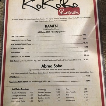 Kokoro Ramen - Menu (front) October 2017 - Ramen Near Me - Milpitas, California Kokoro Ramen - Menu (front) October 2017 - Ramen Near Me - Milpitas, California