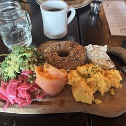 Smoked salmon bagel plate