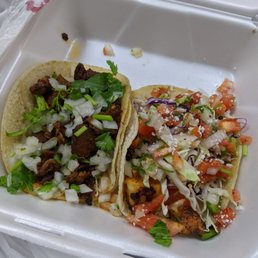 El pastor (left) shrimp (right) taco El pastor (left) shrimp (right) taco