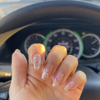 Nice Nails - Nude nails with a glitter gradient and multifaceted diamonds - Nail Salons Near Me - Sunnyvale, California Nice Nails - Nude nails with a glitter gradient and multifaceted diamonds - Nail Salons Near Me - Sunnyvale, California