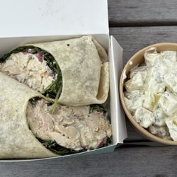 Bossy Beulah's Derita Rd - Chicken salad wrap combo with potato salad.