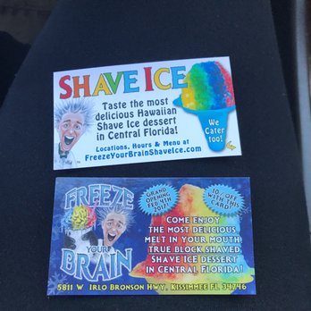 Freeze Your Brain Shave Ice - Rewards + business card. The business is behind the Machine Gun Kelly establishment on 192. - Shaved Ice Near Me - Orlando, Florida Freeze Your Brain Shave Ice - Rewards + business card. The business is behind the Machine Gun Kelly establishment on 192. - Shaved Ice Near Me - Orlando, Florida