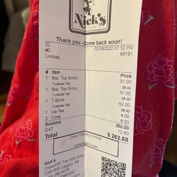 Nick's Steakhouse & Pizza - Receipt - Pizza Near Me - Calgary, Alberta Nick's Steakhouse & Pizza - Receipt - Pizza Near Me - Calgary, Alberta