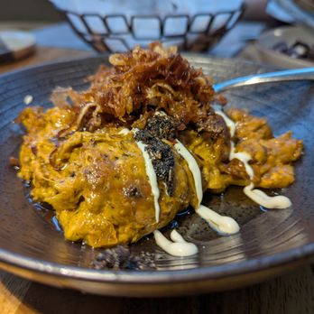 Yalda - Atlanta - Kashk Bademjoon. $13. Fried eggplant, cream of whey, mint, crispy onion and garlic. - Middle Eastern Near Me - Atlanta, Georgia