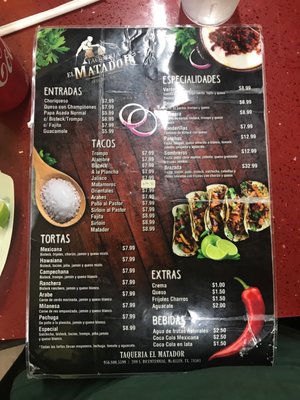 Menu photo 6 Taqueria El Matador McAllen, TX