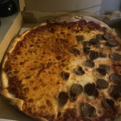 Francos Tomato Pies - Well done pizza pie with 1/2 meatball - delicious...