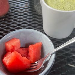 Cosecha Natural - Complimentary watermelon. Matcha latte con leche de almendra