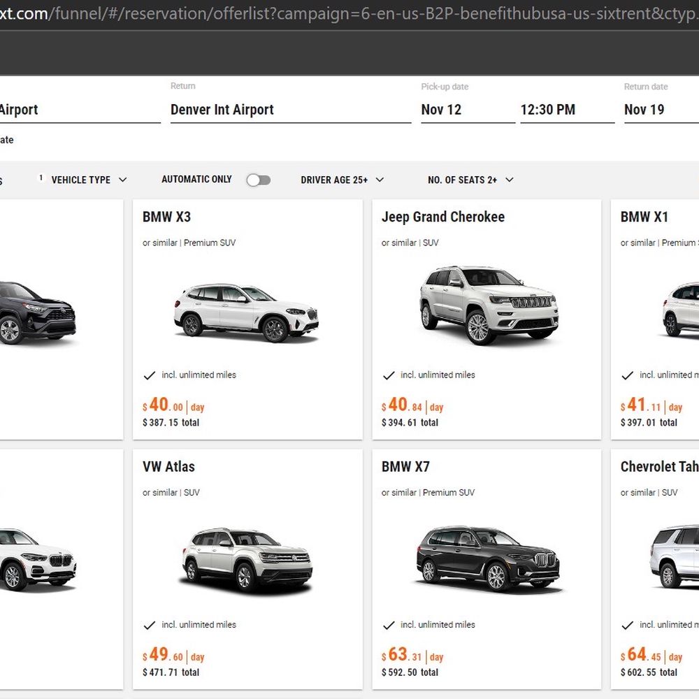 Sixt - SUV prices during my rental period (overcharged in person at this branch) - Car Rental Near Me - Denver, Colorado Sixt - SUV prices during my rental period (overcharged in person at this branch) - Car Rental Near Me - Denver, Colorado