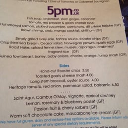5pm.com menu. £20 for three courses and a small glass of wine.