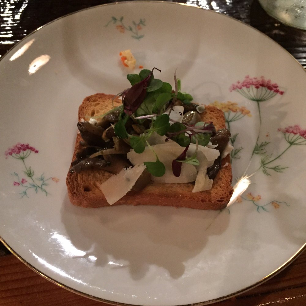Yelp's Gettin' Social @ Scratch - Course 2: toast with local mushrooms, goat cheese, pumpkin seeds, and greens. - Yelp Events Near Me - Pittsburgh, Pennsylvania