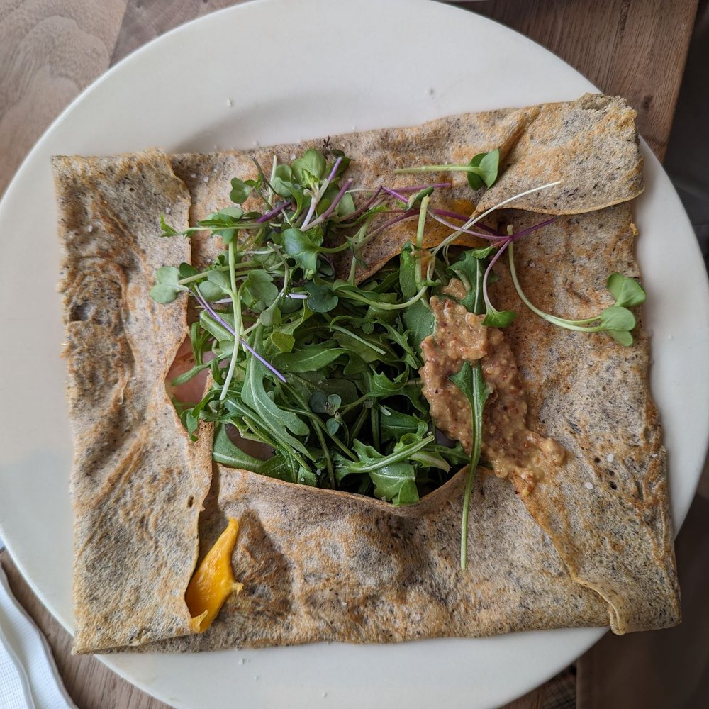 Bradbury's - Ham & Arugula Buckwheat Crepe - Coffee & Tea Near Me - Madison, Wisconsin Bradbury's - Ham & Arugula Buckwheat Crepe - Coffee & Tea Near Me - Madison, Wisconsin