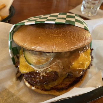 Fowl + Fare - Smash Burger - 2 beef patties, cheddar, grilled onions, black garlic aioli, house pickles on a toasted brioche bun - Sandwiches Near Me - Alameda , California