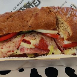 a close up of a sub sandwich