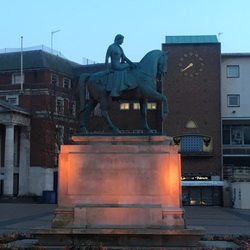 Lady Godiva Statue - See that clock behind? Peeping Tom comes out!