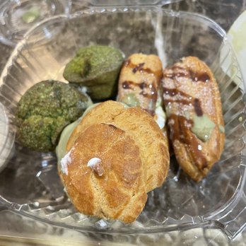 Prince Tea House - Dessert trio - matcha financier, eclair and pate choux with green tea ice cream - Desserts Near Me - Virginia Beach, Virginia Prince Tea House - Dessert trio - matcha financier, eclair and pate choux with green tea ice cream - Desserts Near Me - Virginia Beach, Virginia