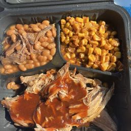 Brisket, corn and baked beans