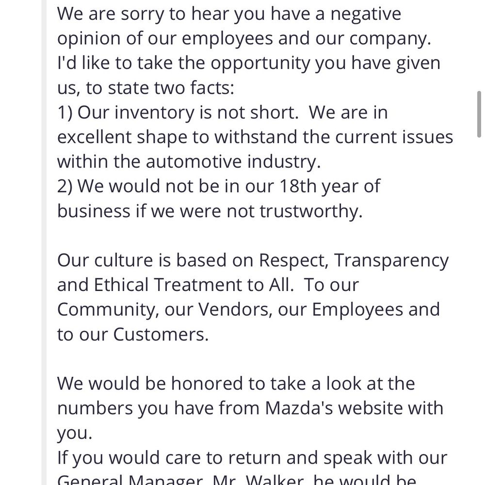 Tustin Mazda - Lyndas response from another bad review. - Car Dealers Near Me - Tustin, California Tustin Mazda - Lyndas response from another bad review. - Car Dealers Near Me - Tustin, California