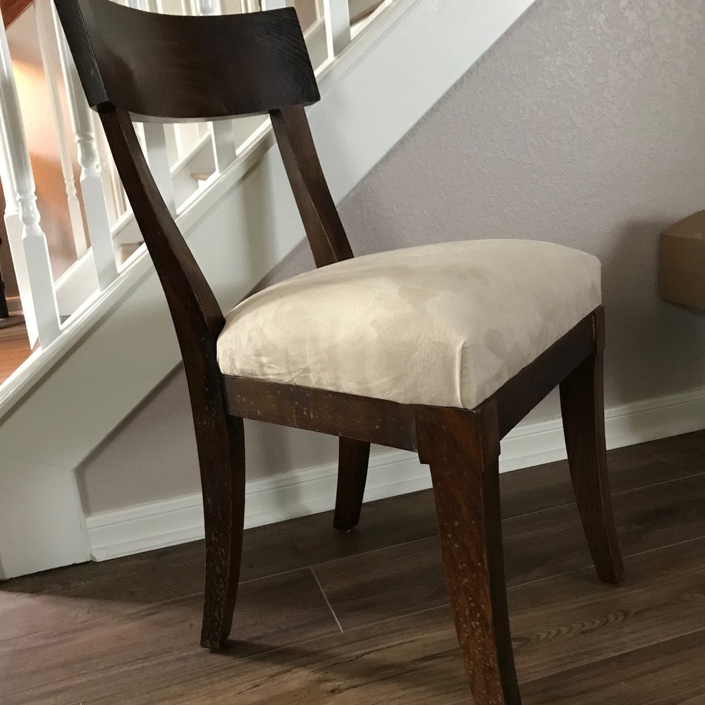 Louis Upholstery - Walnut Chair with new seat in neutral fabric. - Furniture Reupholstery Near Me