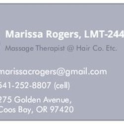 Marissa Rogers LMT - Backside of business card