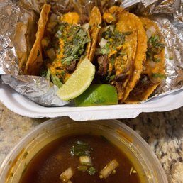 Three Birria Tacos Consome