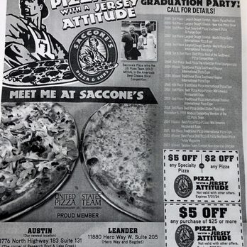 Saccone's - Info Menu Flyer-coupons-website-phone number - Pizza Near Me - Austin, Texas
