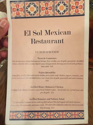 Menu photo 8 El Sol Mexican Restaurant Harrisburg, PA