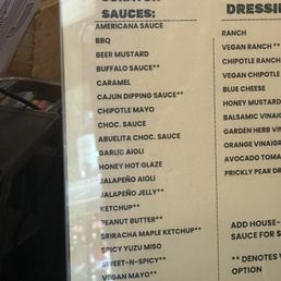 Sauce menu Sauce menu