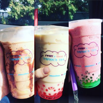 Sweet N' Short Tapioca Tea - From left to right: mocha w/ custard pudding, cantaloupe smoothie w/ strawberry popping boba & raspberry & cream w/ kiwi popping boba - Ice Cream & Frozen Yogurt Near Me - Everett, Washington Sweet N' Short Tapioca Tea - From left to right: mocha w/ custard pudding, cantaloupe smoothie w/ strawberry popping boba & raspberry & cream w/ kiwi popping boba - Ice Cream & Frozen Yogurt Near Me - Everett, Washington